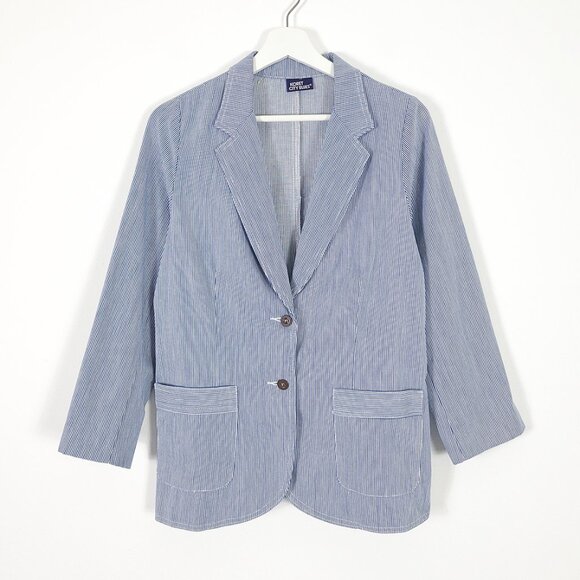 Vintage Blue & White Pinstripe Blazer Jacket Union Made in USA - Picture 1 of 7